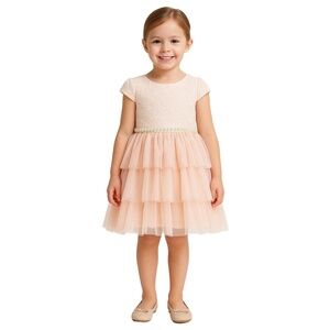 BISCOTTI Collezioni Girls Dress Size 5 Peach Lace Tulle Tiered Pearl Waist